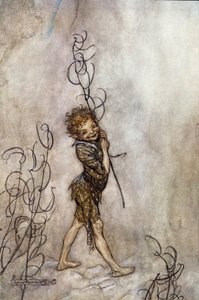 Puck charakter spektaklu. Ilustracja do „Snu letniej nocy” Williama Szekspira autorstwa Arthur Rackham