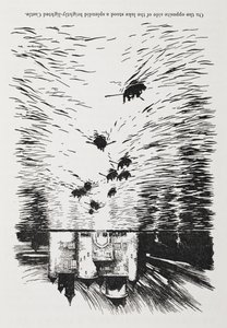 Łodzie wiosłowe na rzece zbliżającej się nocą do zamku. autorstwa Arthur Rackham
