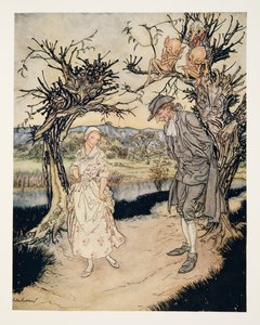 Spacerując po zmierzchu…, z „Legendy o sennej kotlinie” Washingtona Irvinga (1783 - 1859), wyd. 1928 autorstwa Arthur Rackham