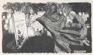 Scrooge i duch na cmentarzu nocą. autorstwa Arthur Rackham