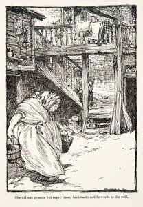Nie raz szła, ale wiele razy, tam i z powrotem do studni, z The Fairy Tales of the Brothers Grimm, pub. 1909 autorstwa Arthur Rackham