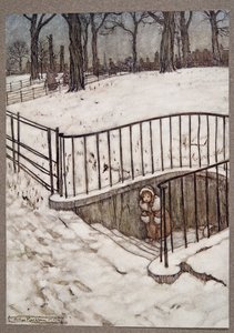 Dobrze pobiegła do St Govers i ukryła się .. przed Piotrusiem Panem w Kensington Gardens przez JM Barrie (1860 - 1937), wyd. 1906 autorstwa Arthur Rackham
