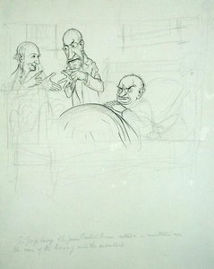 Sir George Savage i Sir James Crichton Browne (1840-1937) wezwali do konsultacji w sprawie BXXXY i członków (pióro i atrament i ołówek na papierze) autorstwa Arthur Rackham