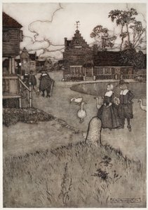 Niektóre domy pierwotnych osadników., od Rip Van Winkle przez Washington Irving, wyd. 1910 autorstwa Arthur Rackham