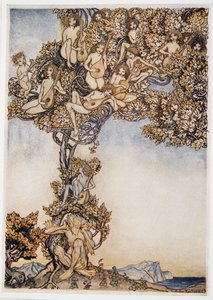 Czasem nad moimi uszami brzęczy tysiąc brzęczących instrumentów, ilustracja z pubu Burza Williama Szekspira. 1926 autorstwa Arthur Rackham