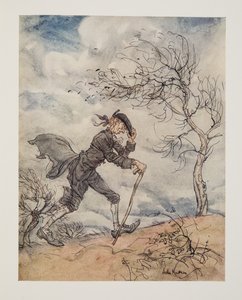 Idąc wzdłuż profilu wzgórza w wietrzny dzień..., z The Legend of Sleepy Hollow autorstwa Washingtona Irvinga (1783 - 1859), wyd. 1928 autorstwa Arthur Rackham