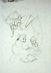 Studium do Ekslibrisu Emmy Williams Burlingham (pióro, tusz i akwarela na papierze) autorstwa Arthur Rackham
