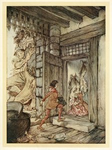 Biorąc klucze do zamku, Jack otworzył wszystkie drzwi z pubu English Fairy Tales. 1922 autorstwa Arthur Rackham