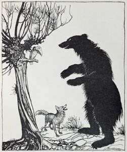 Niedźwiedź i lis, ilustracja z „Bajek Ezopa”, wydanej przez Heinemanna, 1912 autorstwa Arthur Rackham
