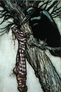 Wrona, ilustracja z "Piotrusia Pana" J.M. Barrie (1860-1937) (litografia kolorowa) autorstwa Arthur Rackham