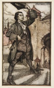 Cesarz Lilliput recenzuje swoje wojska, z Podróży Guliwera Jonathona Swifta (1667-1745), wyd. 1909 (kolor lito) autorstwa Arthur Rackham