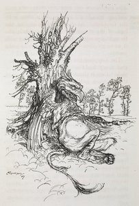 Gryf siedzi na drzewie autorstwa Arthur Rackham
