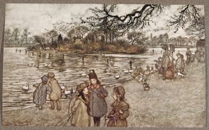 Wyspa, na której rodzą się wszystkie ptaki, które stały się chłopcami i dziewczynkami, z Piotrusia Pana w Ogrodach Kensington J M Barrie (1860 - 1937), wyd. 1906 autorstwa Arthur Rackham