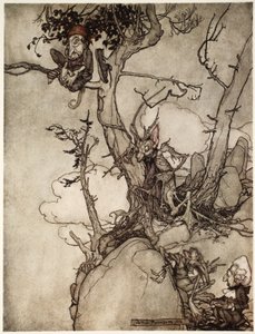 Góry Kaatsberg czy Catskill zawsze były regionem pełnym baśni, od Rip Van Winkle po Washington Irving, pub. 1910 autorstwa Arthur Rackham