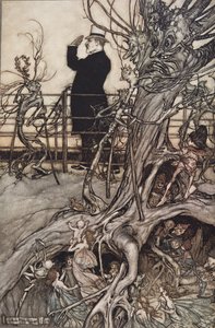 Kensington Gardens znajdują się w Londynie, gdzie mieszka król ..", od Piotruś Pan w Kensington Gardens autorstwa JM Barrie (1860 - 1937), wyd. 1906 (kolor lito) autorstwa Arthur Rackham