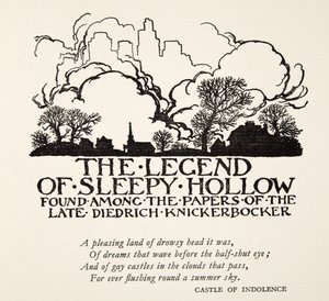 Legenda o Sleepy Hollow, z The Legend of Sleepy Hollow Washngtona Irvinga (1783 - 1859), wyd. 1928 autorstwa Arthur Rackham