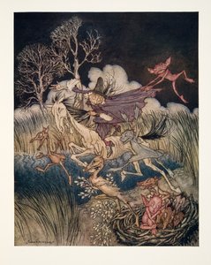 The Nightmare, z całym jej dziewięciokrotnym?, z The Legend of Sleepy Hollow Washingtona Irvinga (1783 - 1859), wyd. 1928 autorstwa Arthur Rackham