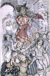 The Pied Piper of Hamelin, ilustracja do wiersza Roberta Browninga (1812-89) wyd. 1934 (pióro i tusz, akwarela na papierze) autorstwa Arthur Rackham