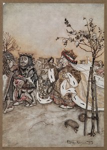 Królowa Kier krzyczy ze złością po grze w krokieta autorstwa Arthur Rackham