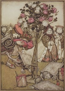 Królowa odwróciła się ze złością od niego i powiedziała Waletowi: „Przewróć ich” z „Alicji w Krainie Czarów” Lewisa Carrolla, pub. 1907 (kolor lito) autorstwa Arthur Rackham