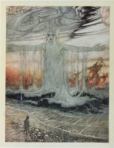The Shipwrecked Man and the Sea, ilustracja z „Bajek Ezopa”, wydanej przez Heinemanna, 1912 autorstwa Arthur Rackham