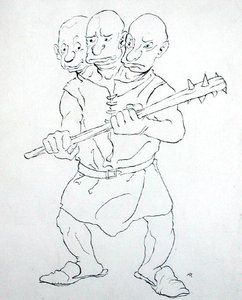 Trójgłowy olbrzym (pióro i atrament na papierze) autorstwa Arthur Rackham