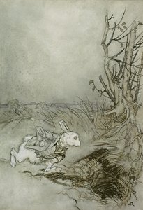 Biały królik, ilustracja z "Przygód Alicji w krainie czarów", 1907 (pióro, tusz i wc na papierze) autorstwa Arthur Rackham