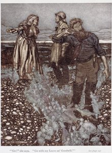 Wdowa Whitgift i jej synowie, z „Puck of Pook Hill” Rudyarda Kiplinga (1865-1936) 1906 (pióro i atrament oraz akwarela na papierze) autorstwa Arthur Rackham