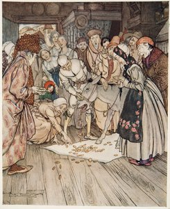 Stół życzeń, Boski tyłek i pałka w plecaku, z filmu Little Brother & Little Sister i inne opowieści braci Grimm, wyd. 1917 autorstwa Arthur Rackham