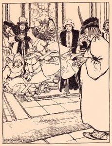 Ładna dziewczyna przeskoczyła przez obręcz z lekkością jak jeleń. Ilustracja autorstwa Arthura Rackhama z baśni Grimm, Trzy pióra. autorstwa Arthur Rackham