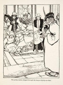 Ładna panna przeskoczyła przez obręcz tak lekko jak jeleń, z Little Brother & Little Sister i Other Tales by the Brothers Grimm, pub.1917 (litho) autorstwa Arthur Rackham