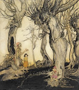 Drzewa i siekiera, z „Bajek Ezopa”, ok. 1912 (pióro i atrament z toaletą na papierze) autorstwa Arthur Rackham