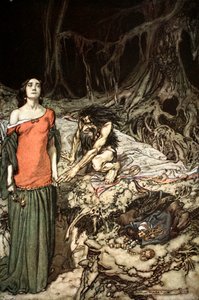 „Zaloty Grimhildy, matki Hagena”, 1924. autorstwa Arthur Rackham