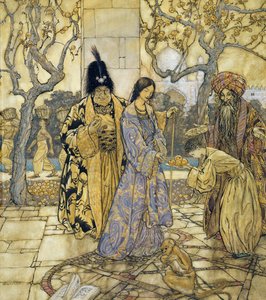 Zbierali dla Książęcej Dłoni Ahmeda, 1917 (toaleta z piórem i atramentem na papierze) autorstwa Arthur Rackham