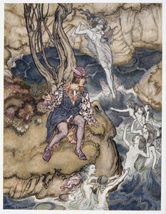 Ta muzyka pełzała przez być na wodach, ilustracja z William Shakespeares The Tempest, pub. 1926 autorstwa Arthur Rackham