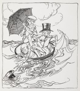 Trzech mężczyzn w misce na morzu. autorstwa Arthur Rackham