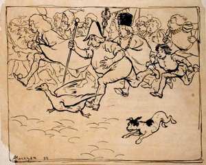 Do „Battlefield” Swarms like a Fair, ilustracja z „The Ingoldsby Legends, or Mirth and Marvels”, Thomasa Ingoldsby Esquire, opublikowana w 1898 r. (pióro i atrament na papierze) autorstwa Arthur Rackham