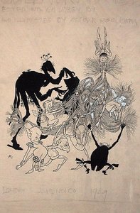 Ilustracja na stronie tytułowej „Zankiwank i Bletherwitch”, autorstwa S.J. Adair Fitzgerald, opublikowany 1896 (pióro i atrament na papierze) autorstwa Arthur Rackham