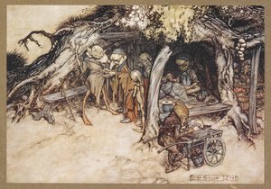 Do uszycia moich płaszczyków dla małych elfów. Kadr z filmu „Sen nocy letniej”. autorstwa Arthur Rackham