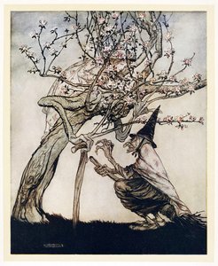 Moje drzewo! O moje drzewo! Widziałeś moją niegrzeczną pokojówkę?, z English Fairy Tales, pub. 1922 autorstwa Arthur Rackham