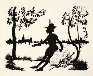 Odwróć się ponownie Whittington, trzykrotny burmistrz Londynu, z The Arthur Rackham Fairy Book, wyd. 1933 autorstwa Arthur Rackham