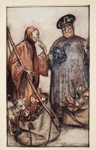 Dwóch z tych mędrców? Jak Pedlarzy wśród nas, z Podróży Guliwera Jonathana Swifta (1667 - 1745), wyd. 1909 autorstwa Arthur Rackham