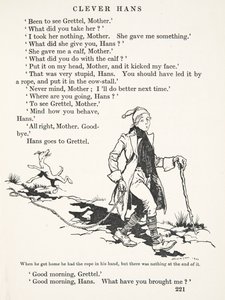 Kiedy wrócił do domu, trzymał w ręku linę, ale nie było na niej nic, z pubu The Fairy Tales of the Brothers Grimm. 1909