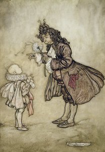 Kiedy Jej Wysokość chce poznać czas, z Piotrusia Pana w Kensington Gardens J.M. Barrie, wyd. Hodder i Stoughton, 1906 (pióro i atrament z toaletą na papierze) autorstwa Arthur Rackham