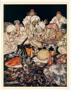 Kiedy Kot zobaczył szczury i myszy, nie czekała, aż im to powiedziano, z pubu English Fairy Tales. 1922. autorstwa Arthur Rackham
