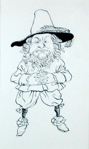 „...ubrana w osobliwy, dziwaczny sposób; …ich twarze też były osobliwe; jeden miał dużą brodę, szeroką twarz i małe, świńskie oczy”, ilustracja z „The Story of Rip van Winkle” Washingtona Irvinga autorstwa Arthur Rackham