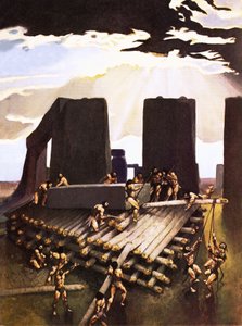 Budowa Stonehenge, wyobrażona w 1978 roku autorstwa Arthur Ranson