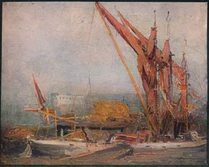 Barki z sianem na Tamizie, 1905 autorstwa Arthur Streeton
