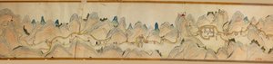 16 000. dostarczony. Zorientowany na północ w prawo. Relief pokazany obrazowo. Widok z lotu ptaka. Obejmuje rzekę Wei w Baoji Xian, Shanxi Sheng do Shu Dao na granicy Shanxi-Syczuan. Pokazuje osiedla, postoje, stacje, zajazdy, świątynie, przełęcze, walle