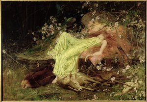 Bajka: „Wszyscy zdawali się spać, nieśmiały zając w formie” – Scott, ok. 1895 (olej na płótnie)